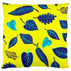 Leaves On A Yellow Background                                 Large Flano Cushion Case (two Sides)
