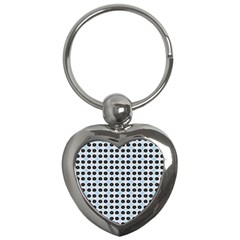 Black Flower On Blue White Pattern Key Chain (heart) by BrightVibesDesign