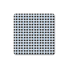 Black Flower On Blue White Pattern Square Magnet by BrightVibesDesign
