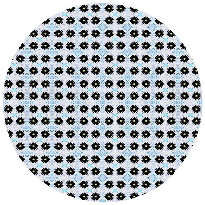 Black Flower On Blue White Pattern Wooden Puzzle Round