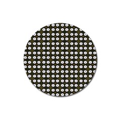 White Flower Pattern On Yellow Black Magnet 3  (round) by BrightVibesDesign