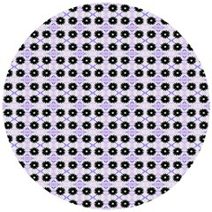 Black Flower  On Purple White Pattern Wooden Puzzle Round by BrightVibesDesign