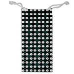 White Flower Pattern On Green Black Jewelry Bag Front