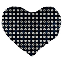 White Flower Pattern On Dark Blue Large 19  Premium Heart Shape Cushions by BrightVibesDesign
