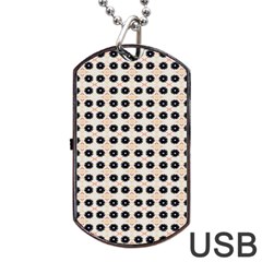 Black Flower On Yellow White Pattern Dog Tag Usb Flash (two Sides) by BrightVibesDesign