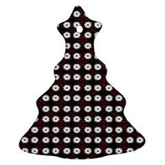 White Flower Pattern On Pink Black Christmas Tree Ornament (two Sides) by BrightVibesDesign