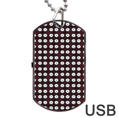 White Flower Pattern On Pink Black Dog Tag Usb Flash (two Sides) by BrightVibesDesign