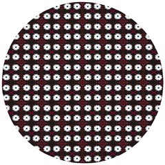 White Flower Pattern On Pink Black Wooden Puzzle Round by BrightVibesDesign