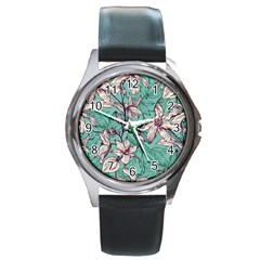 Vintage Floral Pattern Round Metal Watch by Sobalvarro