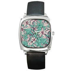 Vintage Floral Pattern Square Metal Watch by Sobalvarro