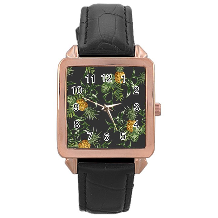 Pineapples pattern Rose Gold Leather Watch 