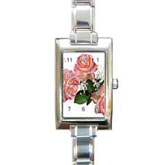 Roses Pink Leaves Flowers Perfume Rectangle Italian Charm Watch by Simbadda