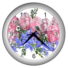 Flowers Roses Bluebells Arrangement Wall Clock (silver)