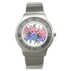 Flowers Roses Bluebells Arrangement Stainless Steel Watch by Simbadda