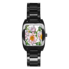 Flowers Anemone Arrangement Cut Out Stainless Steel Barrel Watch by Simbadda