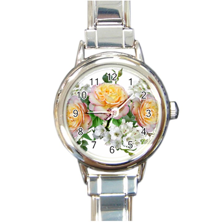 Flowers Arrangement Yellow Roses Round Italian Charm Watch