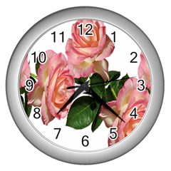 Roses Flowers Arrangement Garden Wall Clock (silver)