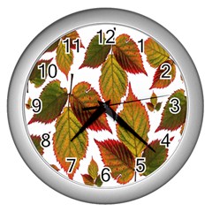 Leaves Autumn Fall Colorful Wall Clock (silver)