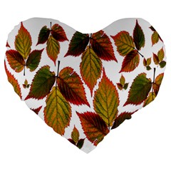 Leaves Autumn Fall Colorful Large 19  Premium Flano Heart Shape Cushions by Simbadda