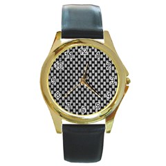 Fabric Black And White Material Round Gold Metal Watch by Simbadda