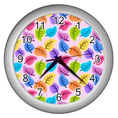Background Abstract Leaves Color Wall Clock (silver)