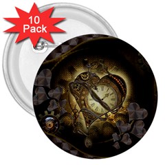 Wonderful Elegant Steampunk Heart, Beautiful Clockwork 3  Buttons (10 Pack) 