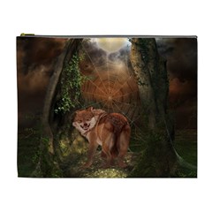 Awesome Wolf In The Darkness Of The Night Cosmetic Bag (xl) by FantasyWorld7