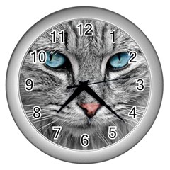 Cat Animal Cat Portrait Mackerel Wall Clock (silver)