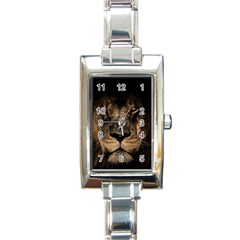 African Lion Wildcat Mane Closeup Rectangle Italian Charm Watch