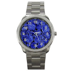 Neon Abstract Cobalt Blue Wood Sport Metal Watch