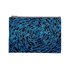 Neon Abstract Surface Texture Blue Cosmetic Bag (large) by HermanTelo