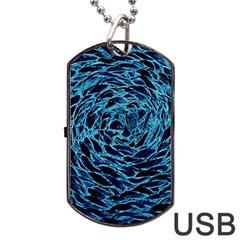 Neon Abstract Surface Texture Blue Dog Tag Usb Flash (two Sides) by HermanTelo