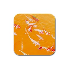 Koi Carp Scape Rubber Square Coaster (4 Pack)  by essentialimage