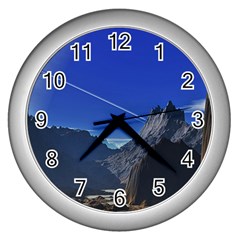 Saturn Landscape Mountains Wall Clock (silver)