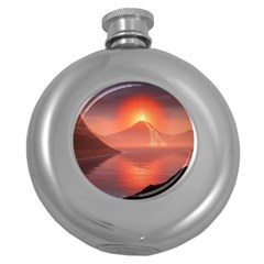 Volcano Lava Landscape Glow Lake Round Hip Flask (5 Oz) by Simbadda