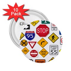 Street Signs Stop Highway Sign 2 25  Buttons (10 Pack)  by Simbadda