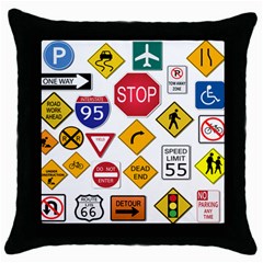 Street Signs Stop Highway Sign Throw Pillow Case (black) by Simbadda