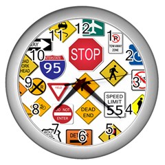 Street Signs Stop Highway Sign Wall Clock (silver)