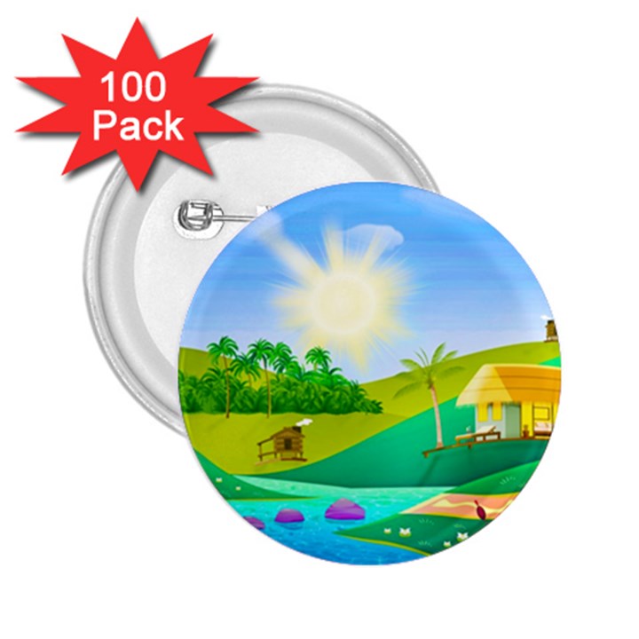 Tropical Resort Huts Lake River 2.25  Buttons (100 pack) 