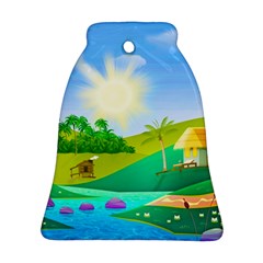 Tropical Resort Huts Lake River Bell Ornament (two Sides) by Simbadda