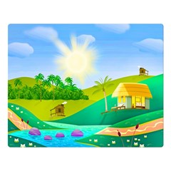 Tropical Resort Huts Lake River Double Sided Flano Blanket (large)  by Simbadda