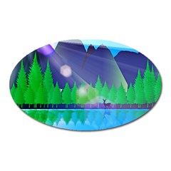 Forest Landscape Pine Trees Forest Oval Magnet