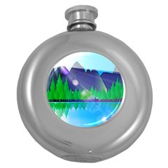 Forest Landscape Pine Trees Forest Round Hip Flask (5 Oz)