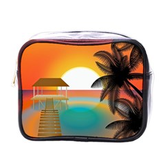 Sunset Beach Beach Palm Ocean Mini Toiletries Bag (one Side) by Simbadda