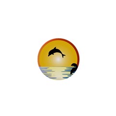 Ocean Sunset Dolphin Palm Tree 1  Mini Buttons by Simbadda