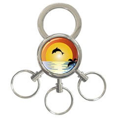 Ocean Sunset Dolphin Palm Tree 3-ring Key Chain by Simbadda