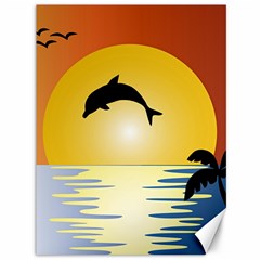 Ocean Sunset Dolphin Palm Tree Canvas 36  X 48  by Simbadda