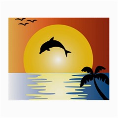 Ocean Sunset Dolphin Palm Tree Small Glasses Cloth (2 Sides) by Simbadda