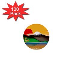 Mount Fuji Japan Lake Sun Sunset 1  Mini Buttons (100 pack) 