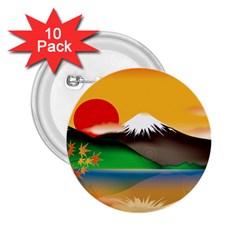 Mount Fuji Japan Lake Sun Sunset 2.25  Buttons (10 pack) 